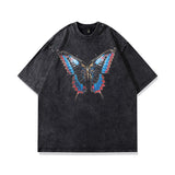 Men T Shirt Vintage Printed Vibe Style Washed Distressed Short Sleeve T-shirt for Men and Women