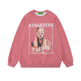 Men Hoodie Character Oil Painting Printed Crew Neck Sweatshirt