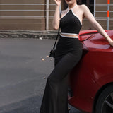 Women Dresses Summer Backless Sheath Split Skirt Casual Suit