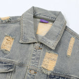 Men Denim Jacket Men's Loose Hole Denim Camouflage Coat