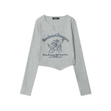 Women Long Sleeve T-Shirt Printed Small V-neck Long Sleeve T-shirt Girls' Spring and Autumn Short