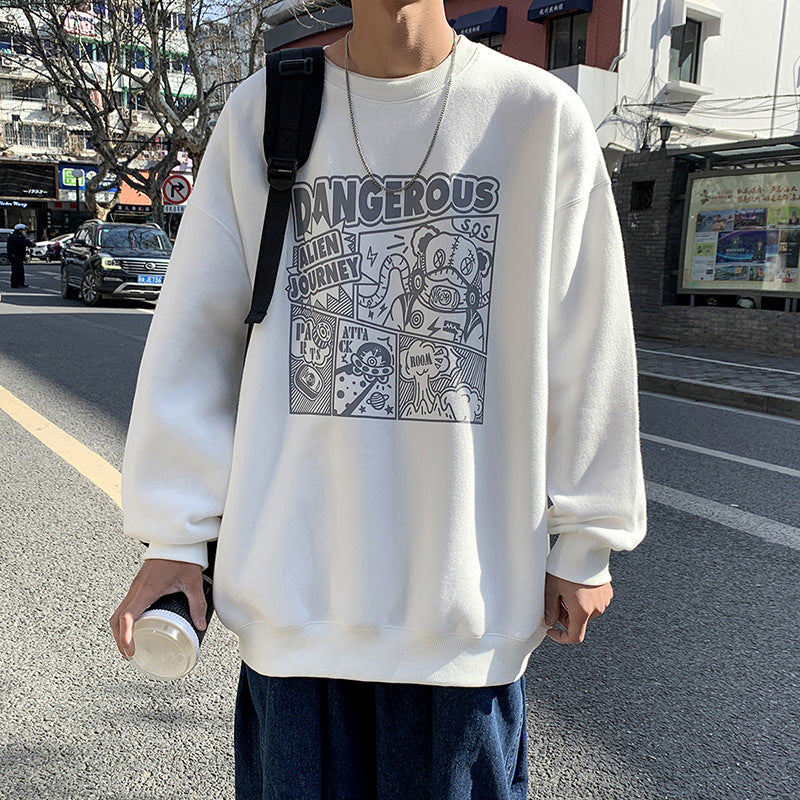 Men Hoodie Spring and Autumn Sweater Men's Hong Kong Style Loose Creative Cartoon Ins Printing
