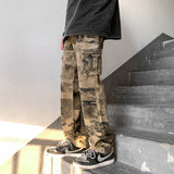 Men Sweatpants Retro Loose Straight Camouflage Casual Trousers