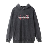 Men Hoodie Rose Printed Hood Sweater Men's Loose Washed-out Distressed Hoodie