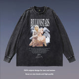 Men Long Sleeve Shirt Washed Distressed Long Sleeve Bottoming T-shirt Men and Women Loose