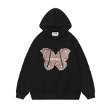 Men Hoodie Butterfly Hooded Sweater Patch Cat Beard Embroidered Pullover Hoodie