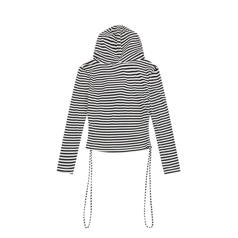 Women Long Sleeve T-Shirt Hooded Long Sleeve T-shirt Metal Label Cotton Women's Casual