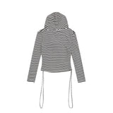 Women Long Sleeve T-Shirt Hooded Long Sleeve T-shirt Metal Label Cotton Women's Casual