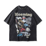 Men T Shirt Washed Old Hip Hop Portrait Loose Short Sleeve T-shirt Men and Women
