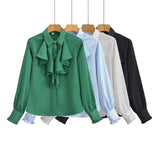Women T-Shirt Shirt Women's Spring Single-Breasted Petal Long Sleeve Lapel Shirt
