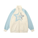 Men Hoodie Five-Pointed Star Embroidered Stand Collar Cardigan Sweater