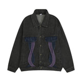 Men Denim Jacket Design Color Block Denim Jacket Men's Spring and Autumn Loose Wash Denim Jacket