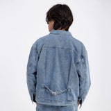 Men Denim Jacket Men's Spring and Autumn Loose Washed-out Denim Clothes Jacket