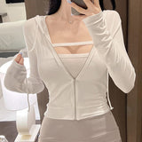 Women Long Sleeve Shirt Hooded Zipper Sweatshirt Long Sleeve Short Top Tube Top Vest