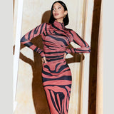 Women Desses Long Sleeve Slim Fit Temperament Printed Dress
