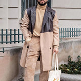 Men Jack Men's Coat Sub-Stitching Leather Fashion Trench Coat
