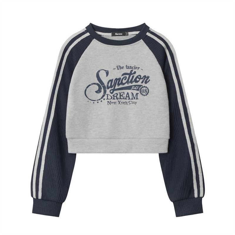 Women Hoodie Printed Short Sweater for Girls round Neck Multicolor Long Sleeve