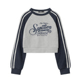 Women Hoodie Printed Short Sweater for Girls round Neck Multicolor Long Sleeve