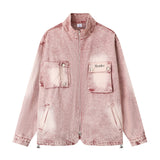Men Denim Jacket Washed and Worn Zip Denim Jacket Men's Denim Jacket