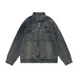 Men Fleece Lined Hoodie Spring and Autumn Denim Jacket Men Vibe Washed and Worn Denim Jacket