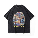 Men T Shirt Cotton Short-Sleeved T-shirt Men and Women Distressed Letters Anime Print