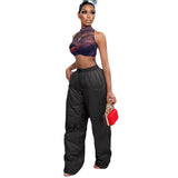 Women Cargo Pants Retro Pants Elastic Pocket Low Waist Trousers