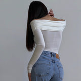 Women Jumpsuit Long Sleeve Cross Slim High Waist off-the-Shoulder Jumpsuit