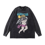 Men Long Sleeve Shirt Angel Print Washed Long Sleeve Bottoming T-shirt for Men and Women