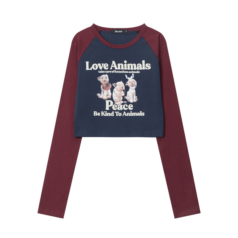 Women Long Sleeve T-Shirt Printed Short T-shirt Women's Fall Slim Fit round Neck