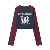 Women Long Sleeve T-Shirt Printed Short T-shirt Women's Fall Slim Fit round Neck