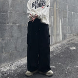 Men Sweatpants Straight Loose-Fitting Wide-Leg Trousers Drawstring Drape Ankle Banded Pants