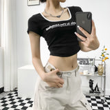 Women T-Shirt Embroidered Pattern Slim-Fit Top Slimming Short-Sleeved T-shirt