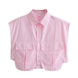 Women T-Shirt Striped Stitching Loose Shirt Top