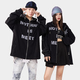 Men Hoodie Lightning Print Hooded Cardigan Sweater Loose Letter Zipper Hooded Jacket