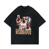 Men T Shirt Washed and Worn Gray Printed Loose T-shirt Summer Street