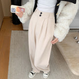 Palazzo Pants Woolen Straight Trousers Loose Casual Wide Leg Pants Straight