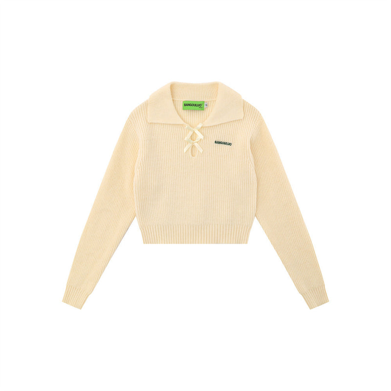Women Sweater Lapel Sweater Women's Beauty Long Sleeve Short Spring Autumn Knitwear