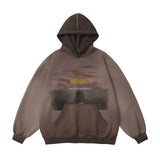 Men Hoodie Gradient Inkjet Printed Hoodie Oil Painting Loose