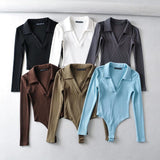 Women T-Shirt V-neck Long-Sleeved T-shirt Bottoming Top