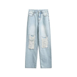 Unisex Pants Autumn Washed and Frayed Jeans
