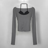 Women Long Sleeve Shirt Gray, Long Sleeve Vest Camisole Short Top