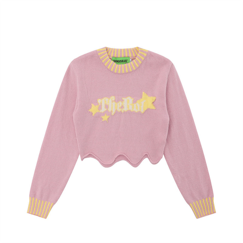 Women Sweater Short Sweater for Girls Autumn Crew Neck Casual Long Sleeve Sweater