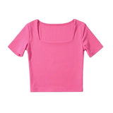 Women T-Shirt Slim-Fit Short-Sleeved T-shirt Summer High Waist Crop Top