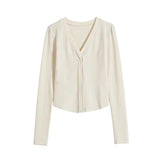 Women T-Shirt V-neck Solid Color Bottoming Shirt Women's Autumn Winter Coat