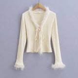 Women T-Shirt Stitching Temperament Long Sleeve Cardigan Women's Short Top