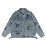 Men Denim Jacket Embroidery Denim Clothes Jacket Male Loose Lapels Patchwork Denim Jacket