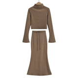 Women Skirt Fashion Long Sleeve T-shirt Top and Skirt Suit