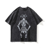 Men T Shirt T Yabi Style Dark Print Worn Looking Washed-out Short Sleeve T-shirt for Men and Women