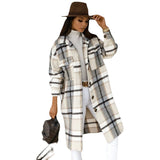 Plaid Trench Coat Spring and Autumn Women's Long Sleeve Plaid Printed