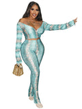 Women Co-Ord Set Women's Autumn Printed Cross V-neck Long Sleeve Trousers